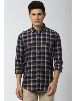 Peter England - Multi-Color Checks Cotton Blend Slim Fit Shirt