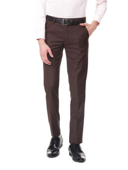 Peter England - Brown Solid Terylene Slim Fit Trouser