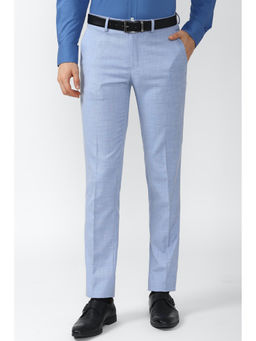 Peter England - Blue Textured Terylene Slim Fit Trouser