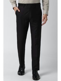Peter England - Black Solid Terylene Regular Fit Trouser