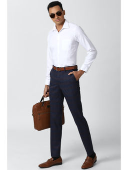 Peter England - Navy Blue Stripes Polyester Blend Slim Fit Trouser