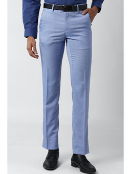 Peter England - Blue Solid Terylene Slim Fit Trouser