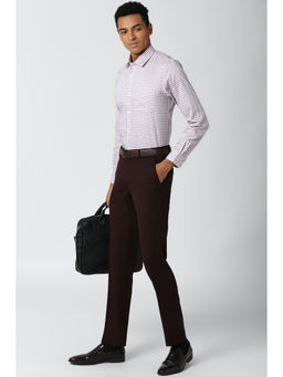 Peter England - Brown Solid Polyester Blend Slim Fit Trouser