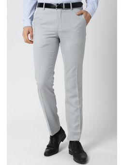 Peter England - Grey Textured Polyester Blend Slim Fit Trouser