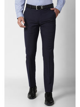 Peter England - Navy Blue Solid Polyester Blend Slim Fit Trouser