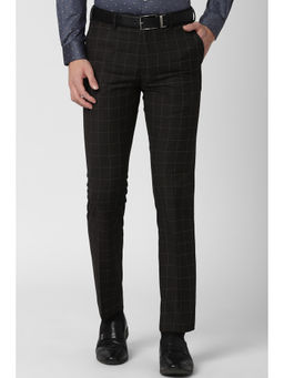 Peter England - Black Checks Polyester Blend Slim Fit Trouser