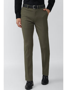 Peter England - Green Solid Polyester Blend Slim Fit Trouser