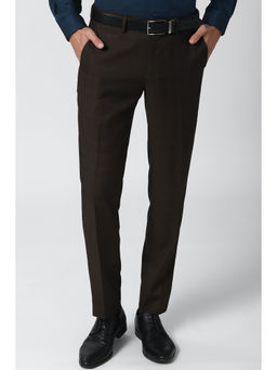Peter England - Brown Checks Terylene Slim Fit Trouser