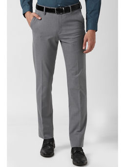 Peter England - Grey Solid Polyester Blend Slim Fit Trouser