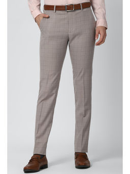Peter England - Grey Solid Polyester Blend Slim Fit Trouser