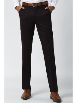 Peter England - Brown Solid Polyester Blend Slim Fit Trouser