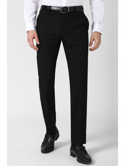 Peter England - Black Solid Polyester Blend Slim Fit Trouser