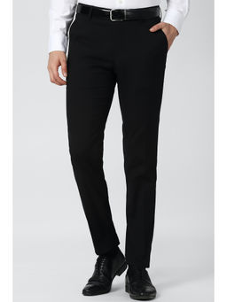 Peter England - Black Solid Polyester Blend Slim Fit Trouser
