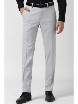 Peter England - Grey Solid Polyester Blend Slim Fit Trouser