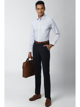 Peter England - Navy Blue Checks Terylene Slim Fit Trouser