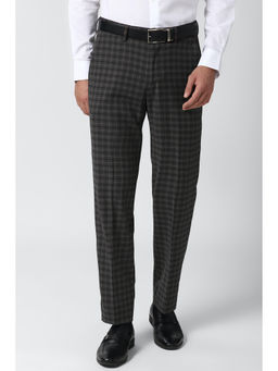 Peter England - Grey Checks Terylene Slim Fit Trouser
