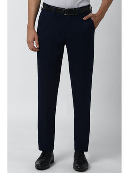 Peter England - Navy Blue Solid Terylene Regular Fit Trouser