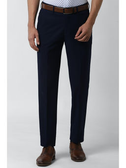 Peter England - Navy Blue Solid Terylene Regular Fit Trouser