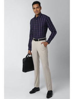 Peter England - Beige Textured Polyester Blend Slim Fit Trouser