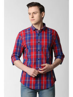 Peter England - Red Checks Cotton Slim Fit Shirt