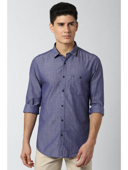 Peter England - Blue Stripes Cotton Blend Slim Fit Shirt