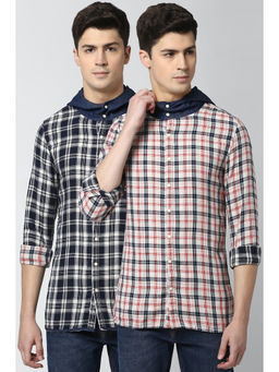 Peter England - Multi-Color Checks Cotton Slim Fit Shirts
