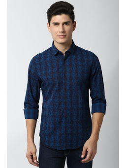 Peter England - Navy Blue Printed Cotton Slim Fit Shirt