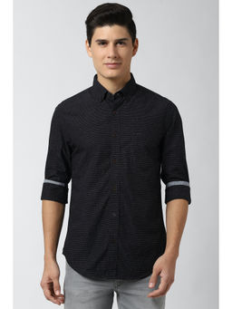 Peter England - Black Stripes Cotton Blend Slim Fit Shirt