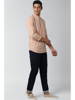 Peter England - Peach Solid Cotton Slim Fit Shirt