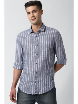 Peter England - Grey Stripes Linen Slim Fit Shirt