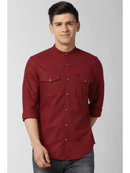 Peter England - Red Solid Cotton Slim Fit Shirt