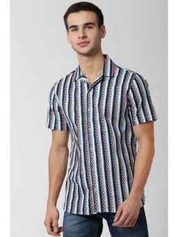 Peter England - Blue Stripes Cotton Slim Fit Shirt