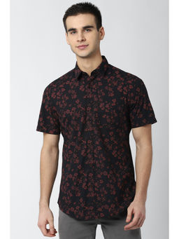 Peter England - Black Printed Cotton Slim Fit Shirt
