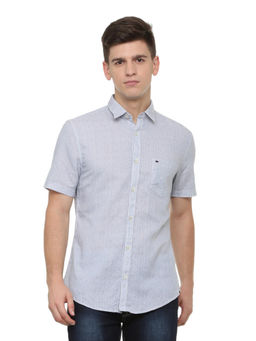 Peter England - Grey Stripes Cotton Blend Slim Fit Shirt