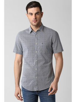 Peter England - Grey Textured Cotton Blend Slim Fit Shirt