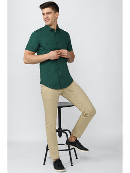 Peter England - Green Solid Cotton Slim Fit Shirt
