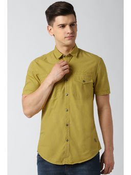 Peter England - Yellow Solid Cotton Slim Fit Shirt