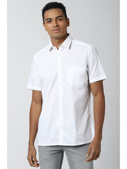 Peter England - White Textured Cotton Regular Fit Shirt