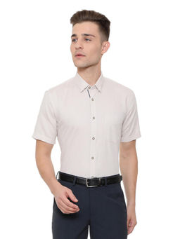Peter England - Beige Textured Cotton Linen Regular Fit Shirt