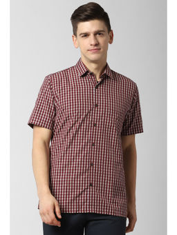 Peter England - Maroon Checks Polyester Blend Regular Fit Shirt