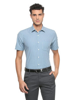 Peter England - Blue Checks Polyester Blend Regular Fit Shirt