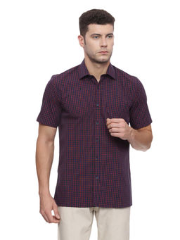 Peter England - Navy Blue Checks Cotton Regular Fit Shirt