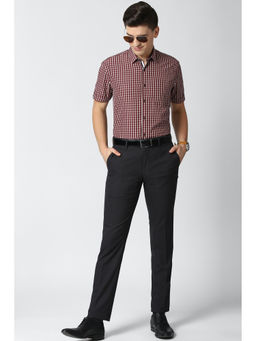 Peter England - Maroon Checks Polyester Blend Regular Fit Shirt