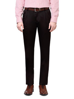 Peter England - Brown Solid Cotton Blend Regular Fit Trouser