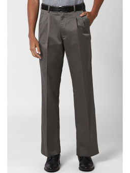 Peter England - Grey Textured Polyester Blend Regular Fit Trouser