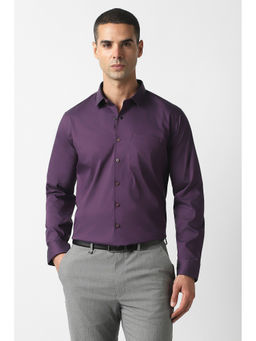 Van Heusen - Purple Solid Cotton Blend Slim Fit Shirt