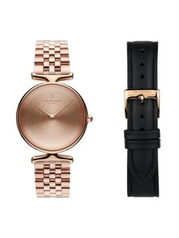 Nordgreen - Unika 32mm Rose Gold Brushed Metal Dial with 5 Link & Black Leather Watch Strap (M)
