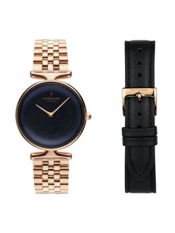Nordgreen - Unika 32mm Rose Gold Rainbow Black Dial with 5 Link & Black Leather Watch Strap (M)