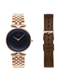 Nordgreen - Unika 32mm Rose Gold Rainbow Black Dial with 5 Link & Brown Leather Watch Strap (M)