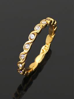 Estele - Gold Plated Leaf Eternity Finger Ring With Crystals For Women